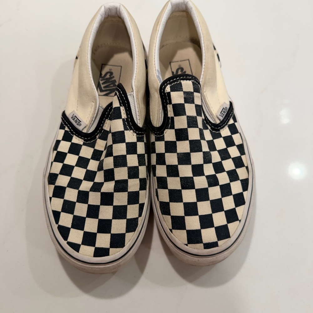 Vans Kids Classic Checkerboard Canvas Slip-Ons - Cream and Black